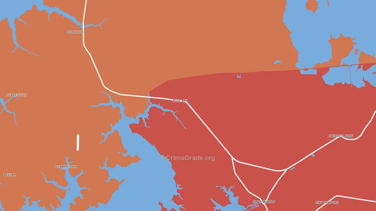 Rose Bay, NC Map of Theft Rates