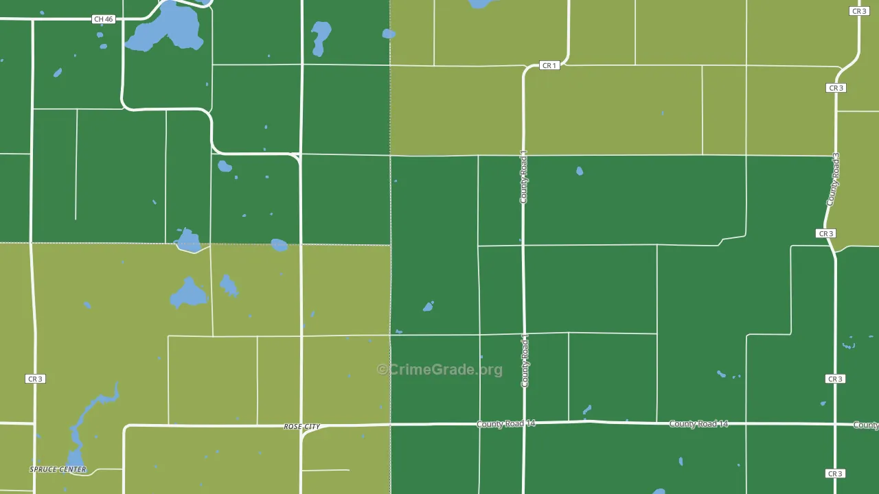 Rose City, MN Map of Theft Rates
