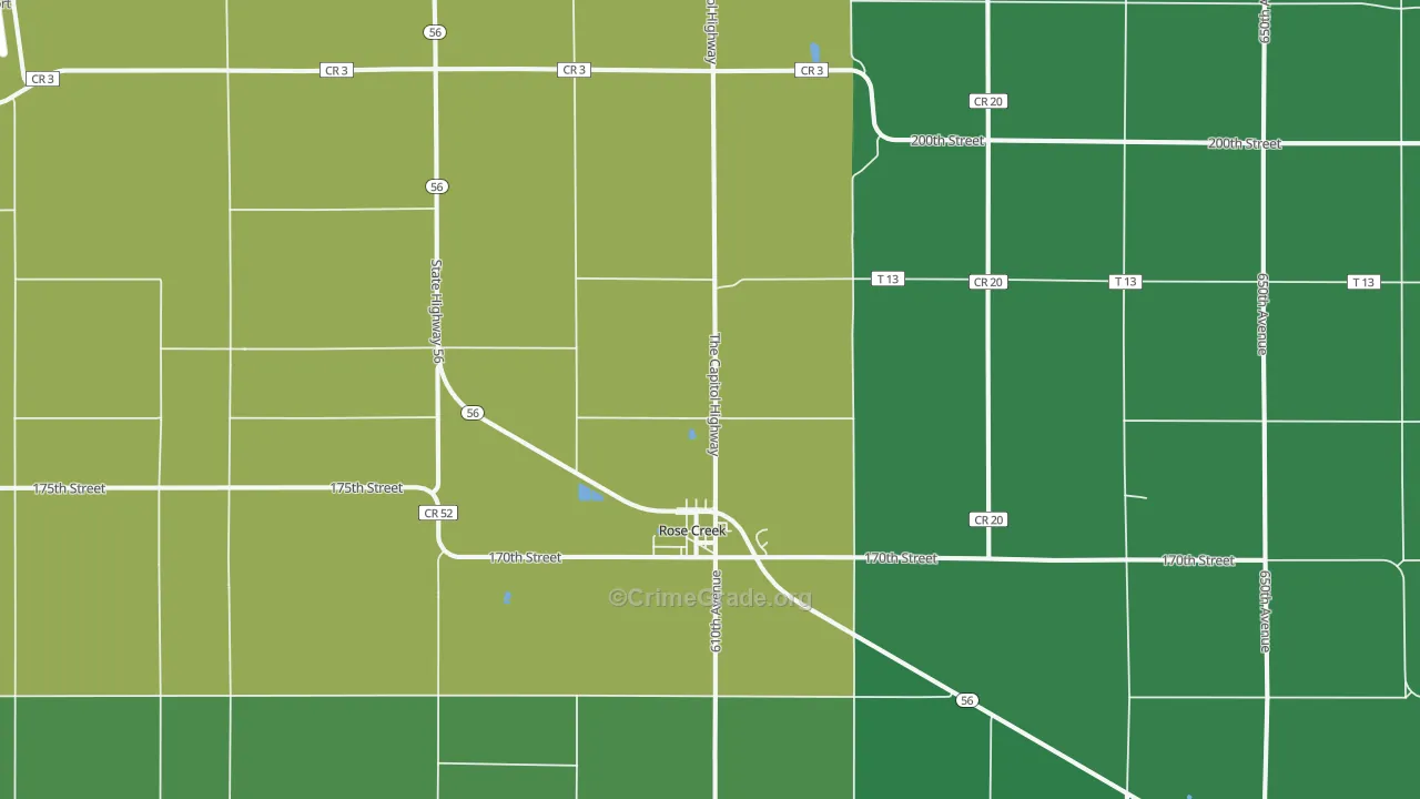Rose Creek, MN Map of Theft Rates