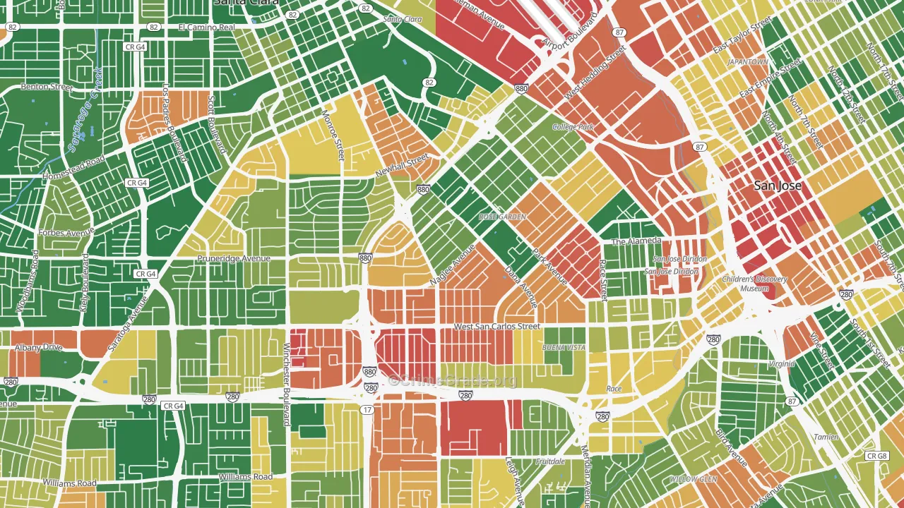 Rose Garden, San Jose, CA Map of Theft Rates