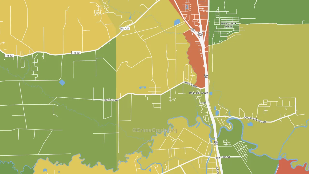 Rose Hill Acres, TX Map of Theft Rates