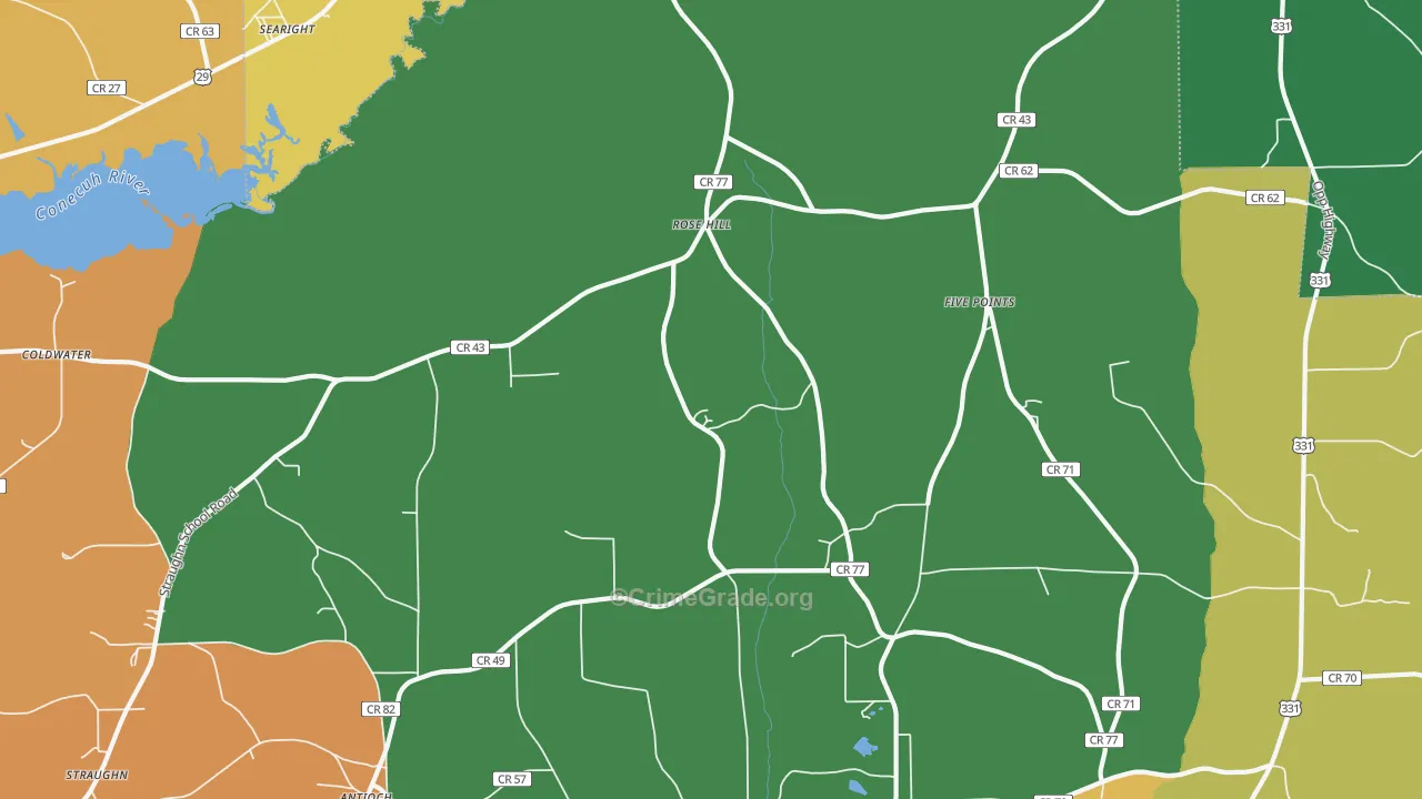 Rose Hill, AL Map of Theft Rates
