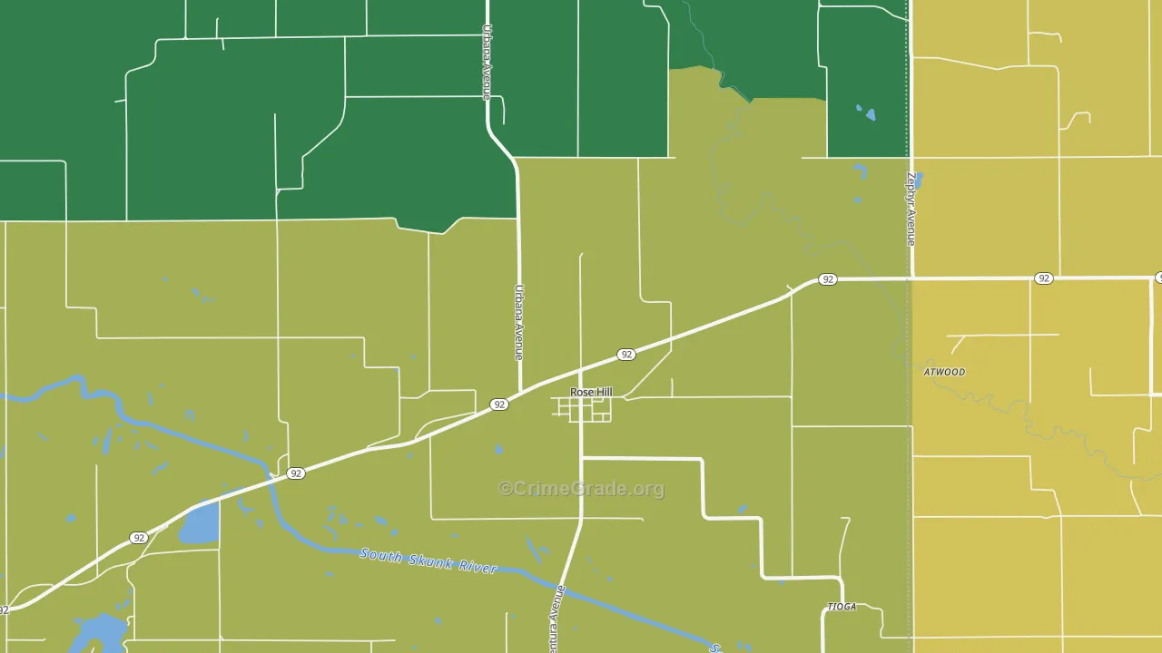 Rose Hill, IA Map of Theft Rates