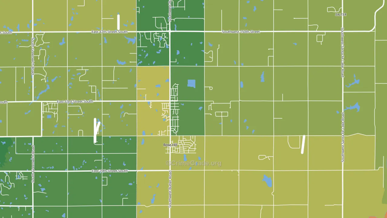 Rose Hill, KS Map of Theft Rates