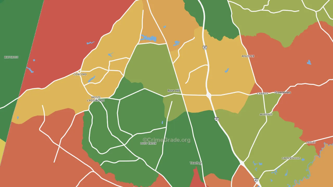 Rose Hill, NC Map of Theft Rates