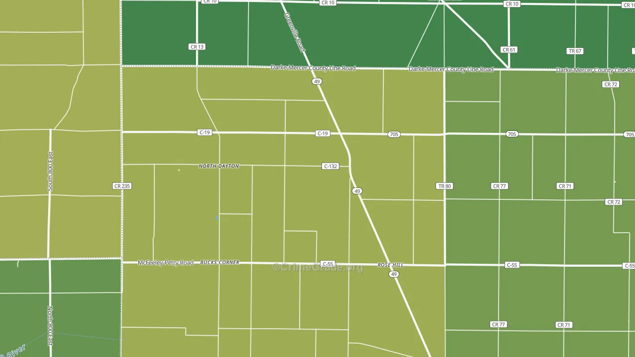 Rose Hill, OH Map of Theft Rates