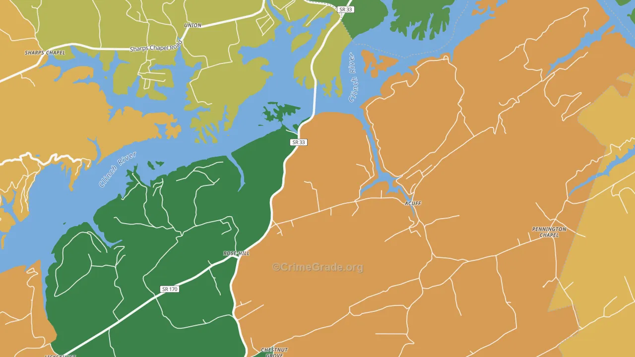 Rose Hill, TN Map of Theft Rates