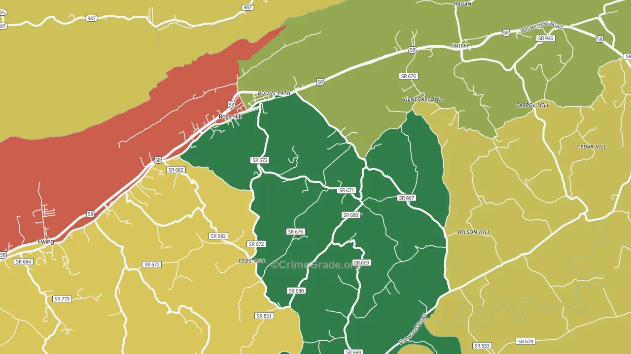 Rose Hill, VA Map of Theft Rates