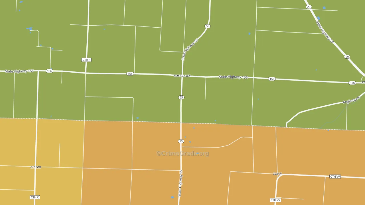 Rose Lawn, WI Map of Theft Rates