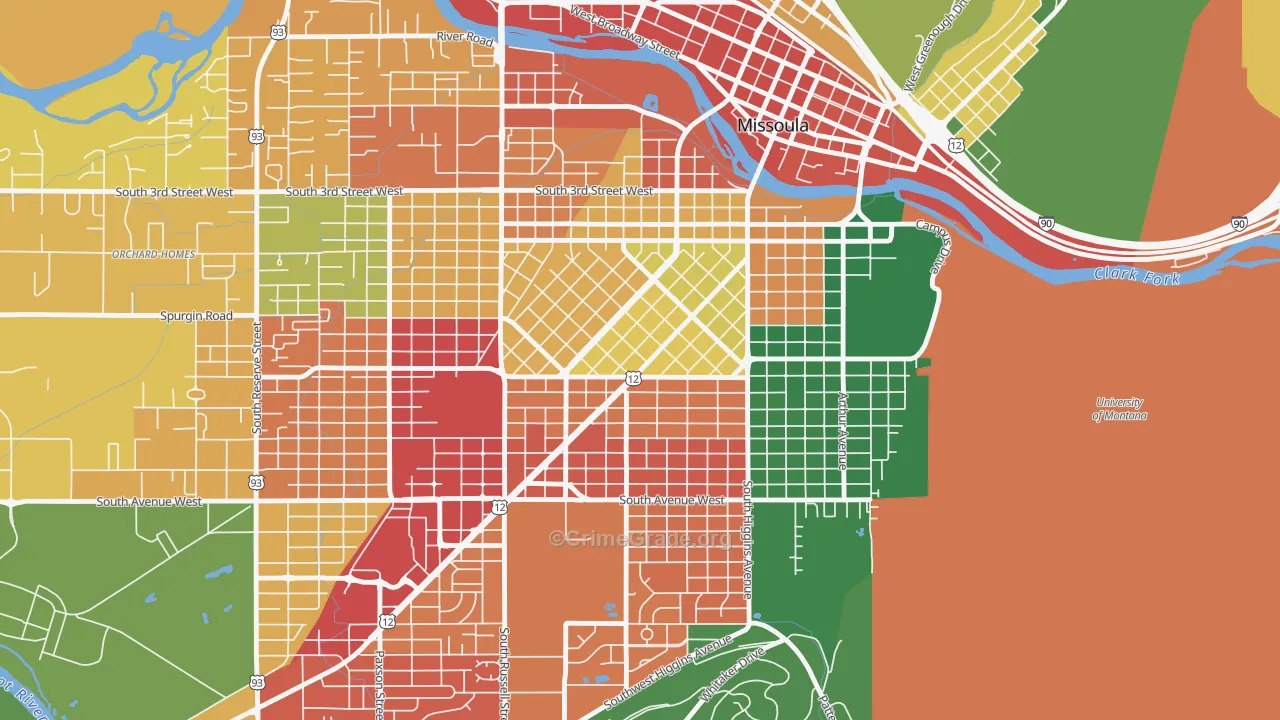 Rose Park, Missoula, MT Map of Theft Rates
