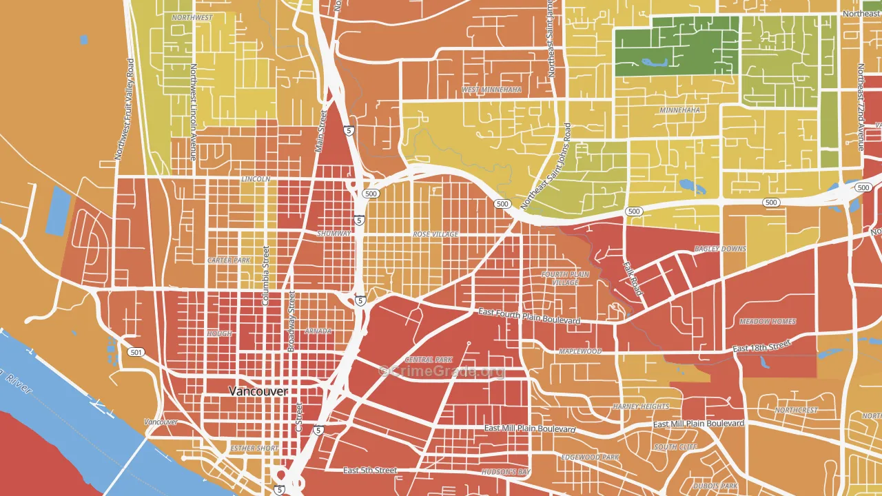 Rose Village, Vancouver, WA Map of Theft Rates