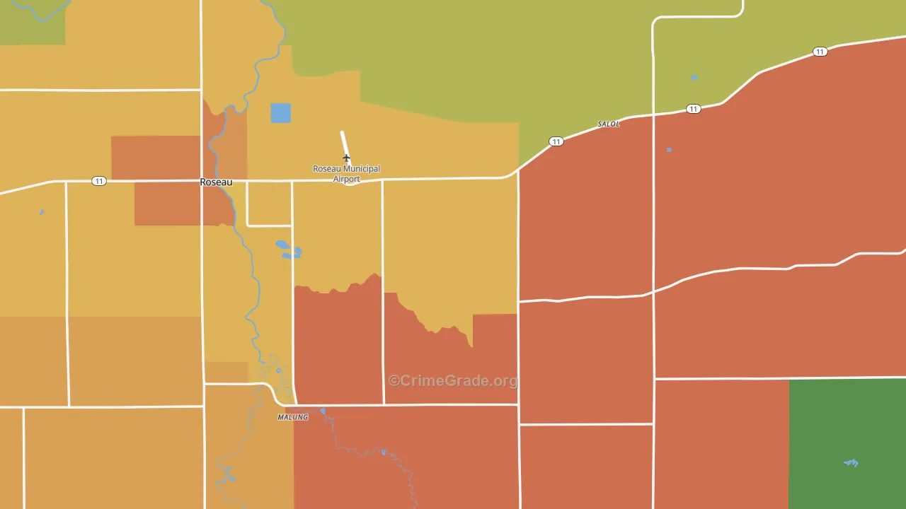 Roseau County, MN Map of Theft Rates