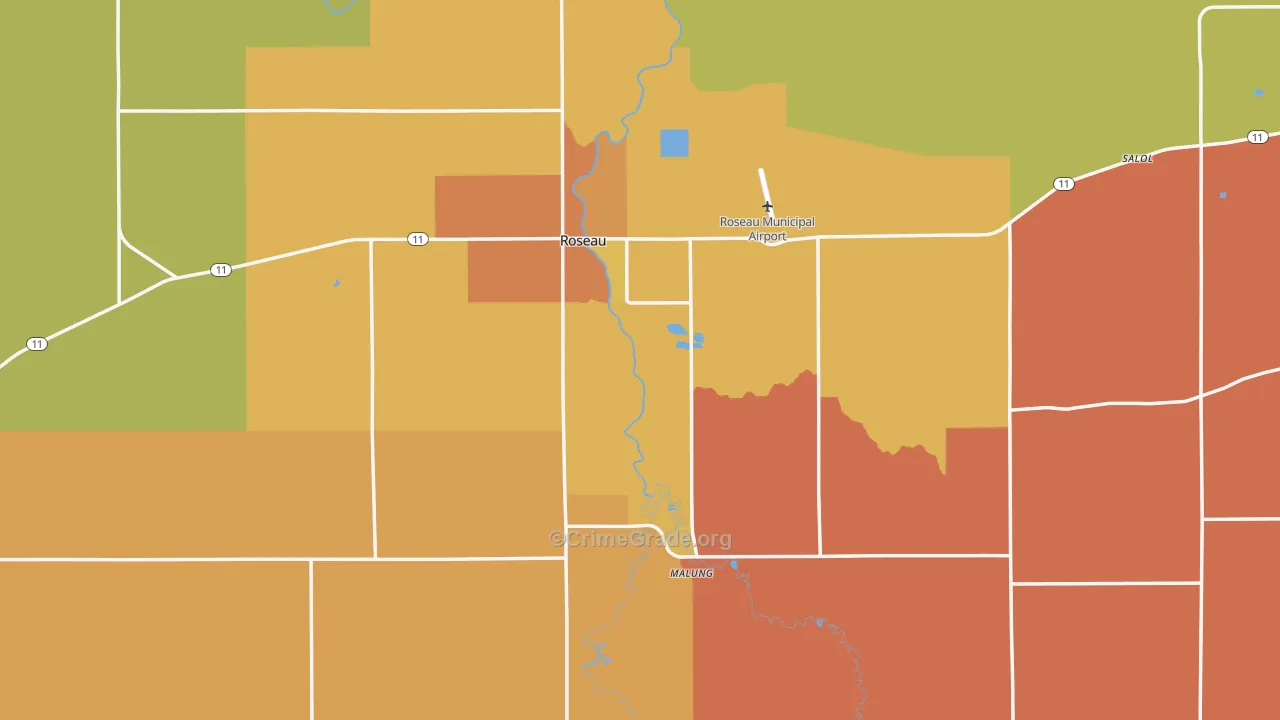 Roseau, MN Map of Theft Rates