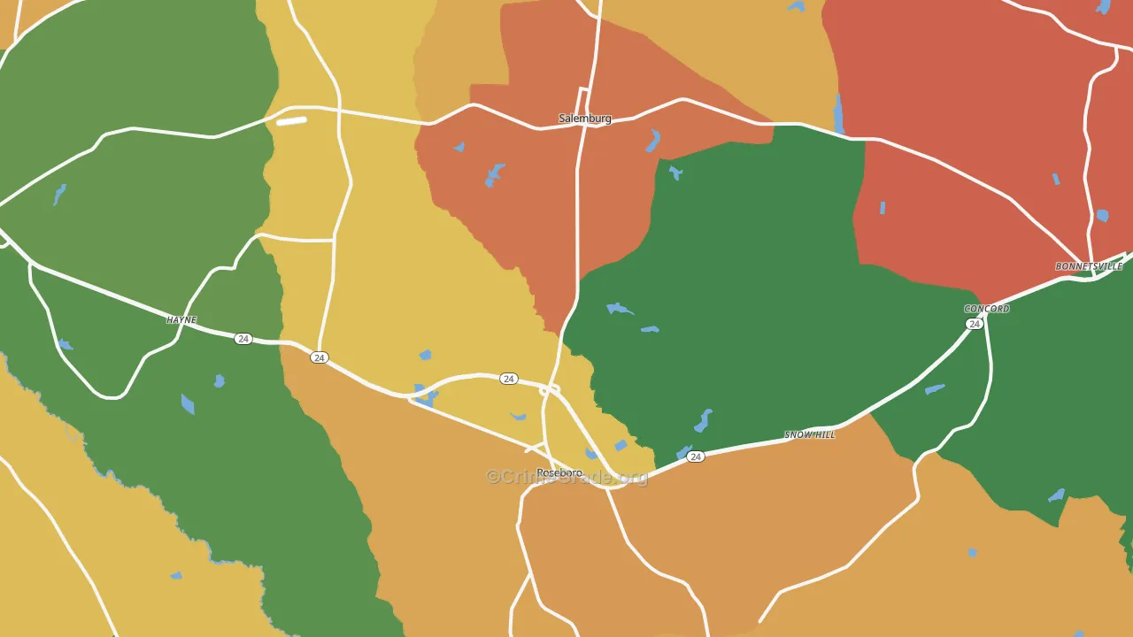 Roseboro, NC Map of Theft Rates