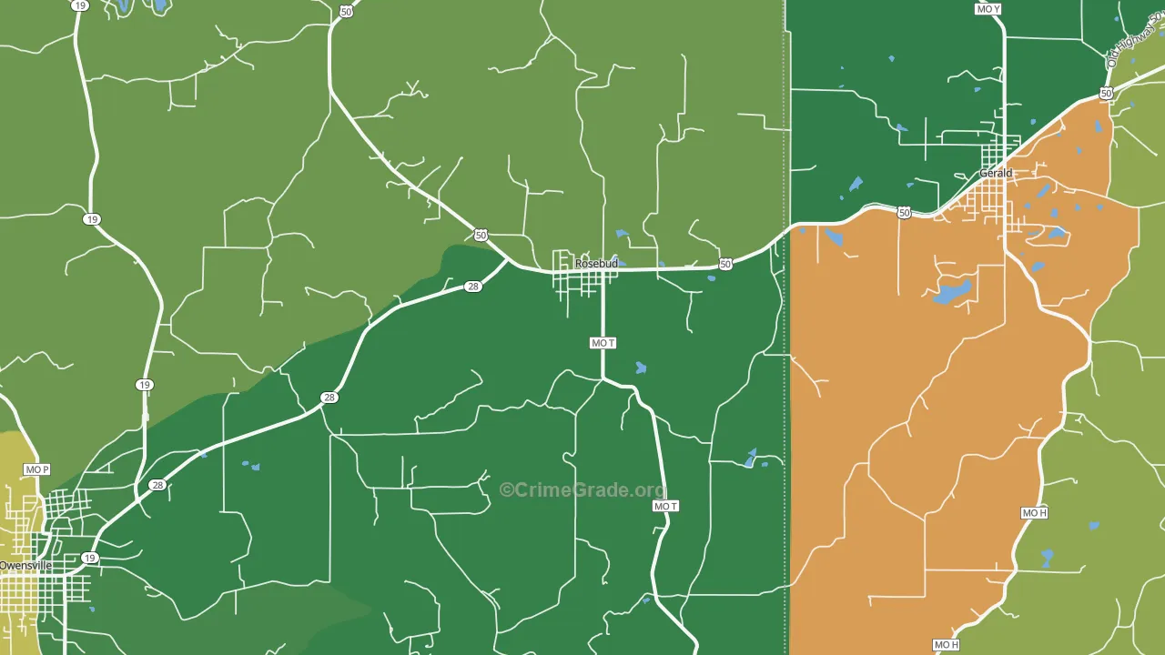 Rosebud, MO Map of Theft Rates