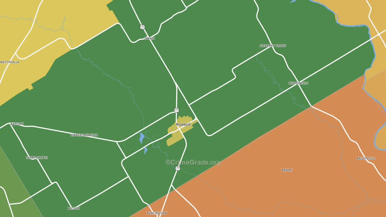 Rosebud, TX Map of Theft Rates