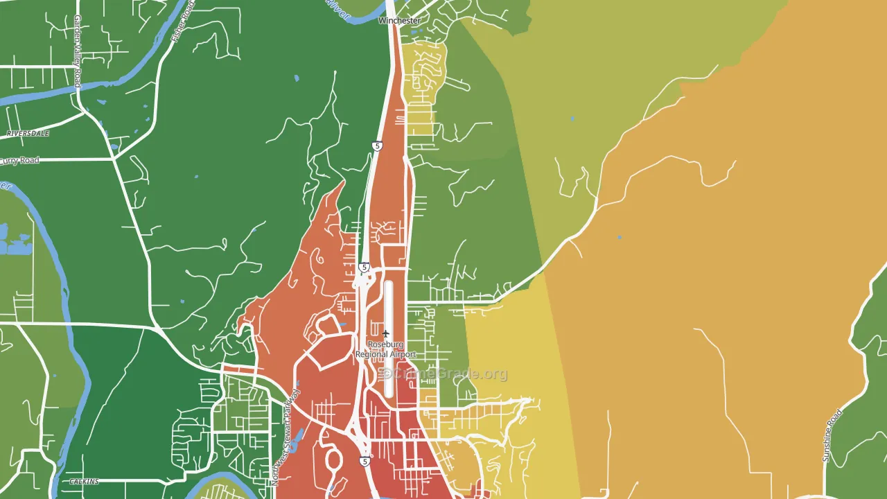 Roseburg North, OR Map of Theft Rates