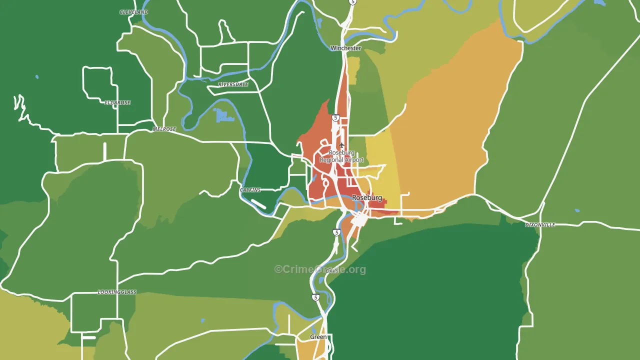 Roseburg, OR Map of Theft Rates