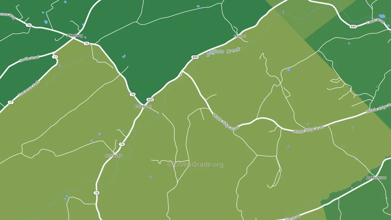 Roseburg, PA Map of Theft Rates