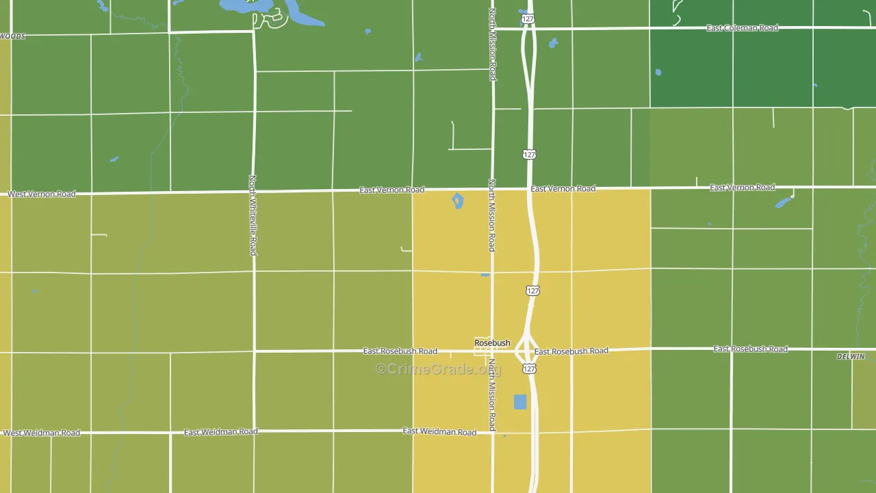 Rosebush, MI Map of Theft Rates