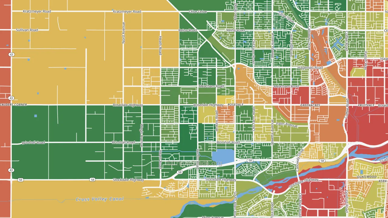 Rosedale, Bakersfield, CA Map of Theft Rates