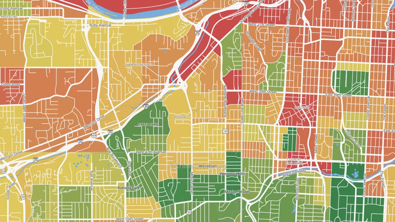 Rosedale, Kansas City, KS Map of Theft Rates