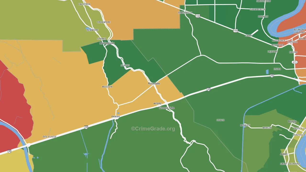 Rosedale, LA Map of Theft Rates