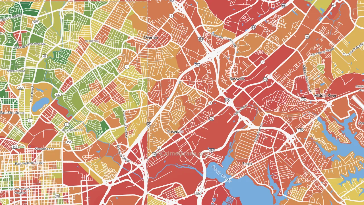 Rosedale, MD Map of Theft Rates