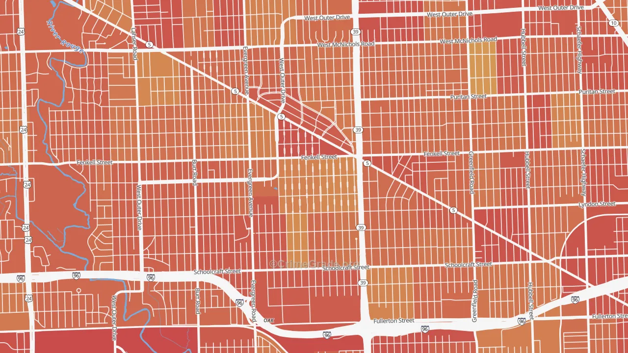 Rosedale Park, Detroit, MI Map of Theft Rates