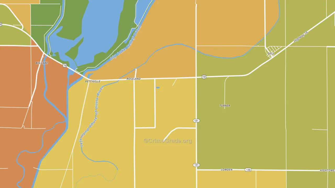 Roseland, AR Map of Theft Rates