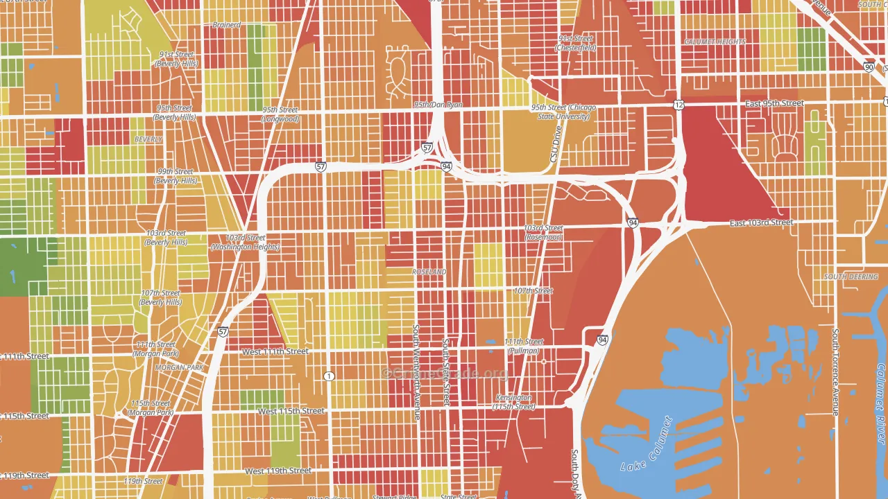 Roseland, Chicago, IL Map of Theft Rates