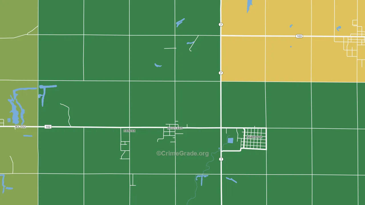 Roseland, KS Map of Theft Rates