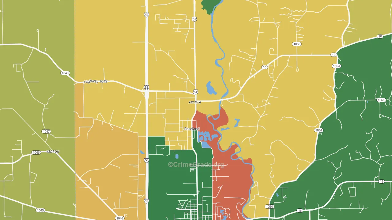 Roseland, LA Map of Theft Rates
