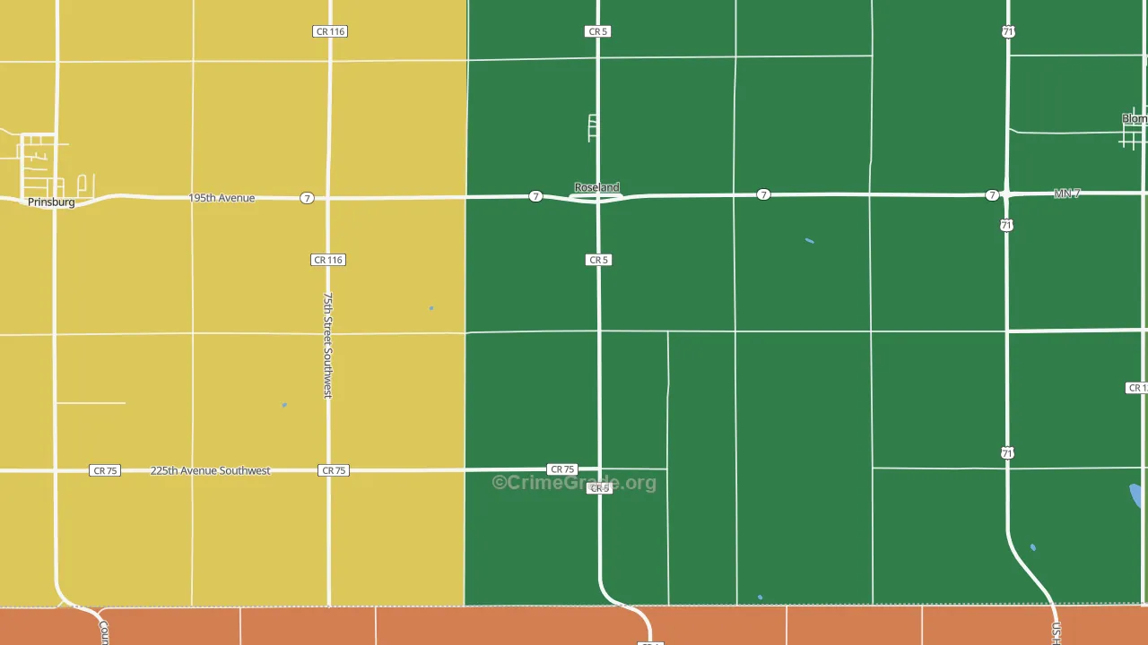Roseland, MN Map of Theft Rates
