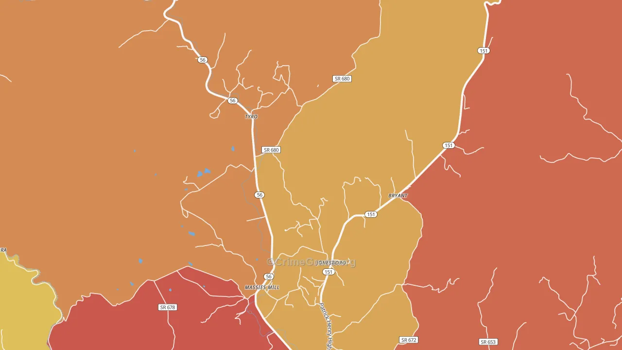 Roseland, VA Map of Theft Rates