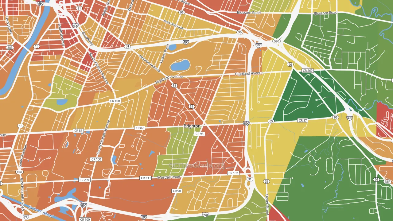 Roselawn, Brighton, NY Map of Theft Rates