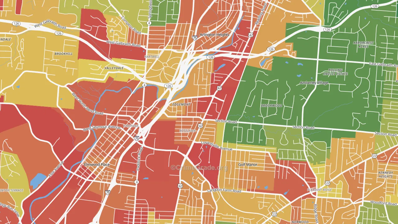 Roselawn, Cincinnati, OH Map of Theft Rates