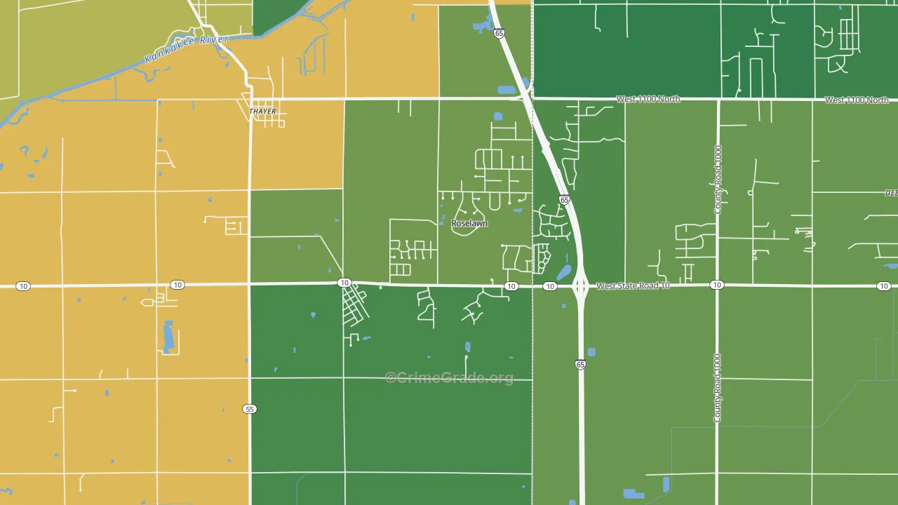 Roselawn, IN Map of Theft Rates