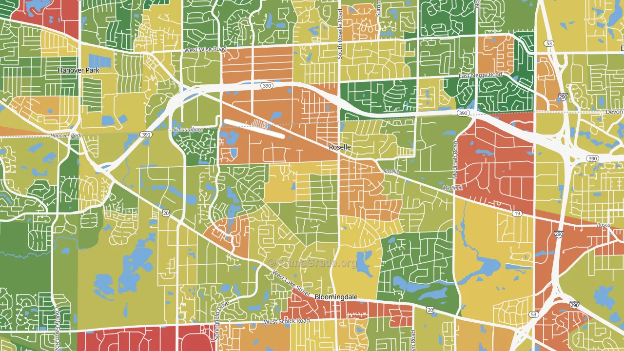 Roselle, IL Map of Theft Rates