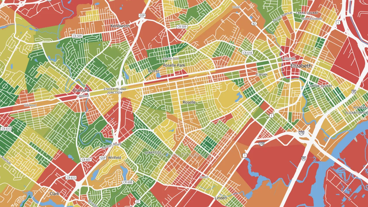Roselle, NJ Map of Theft Rates