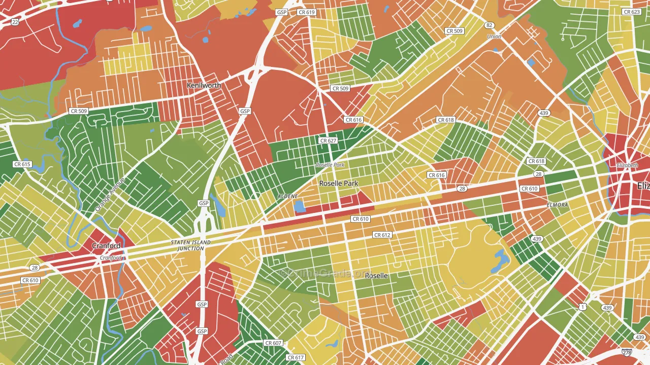 Roselle Park, NJ Map of Theft Rates