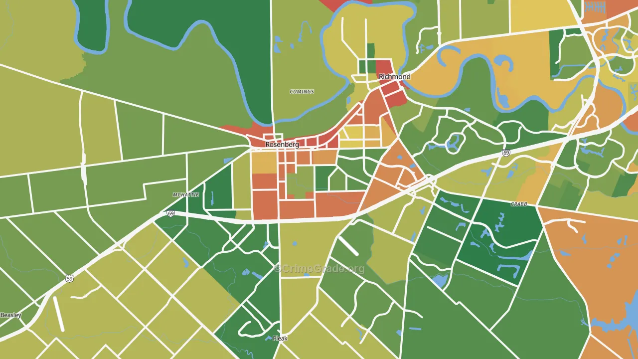 Rosenberg, TX Map of Theft Rates