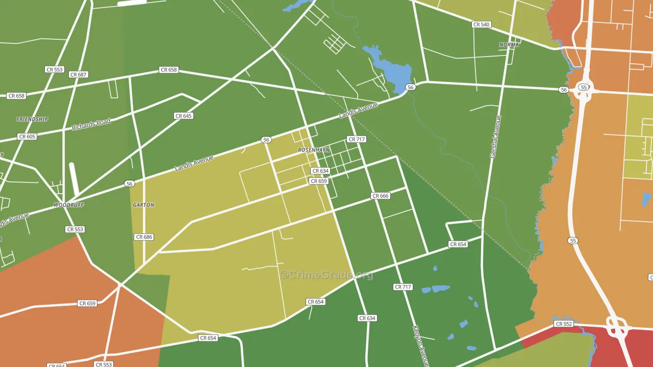 Rosenhayn, NJ Map of Theft Rates
