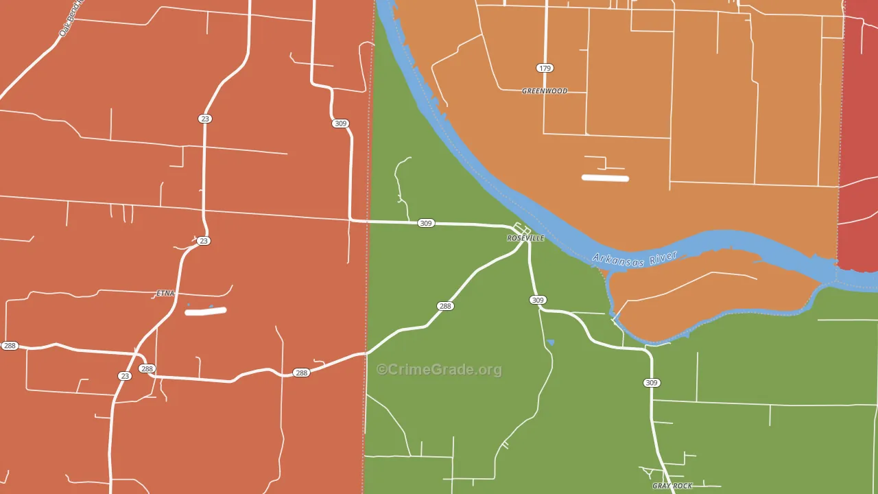 Roseville, AR Map of Theft Rates