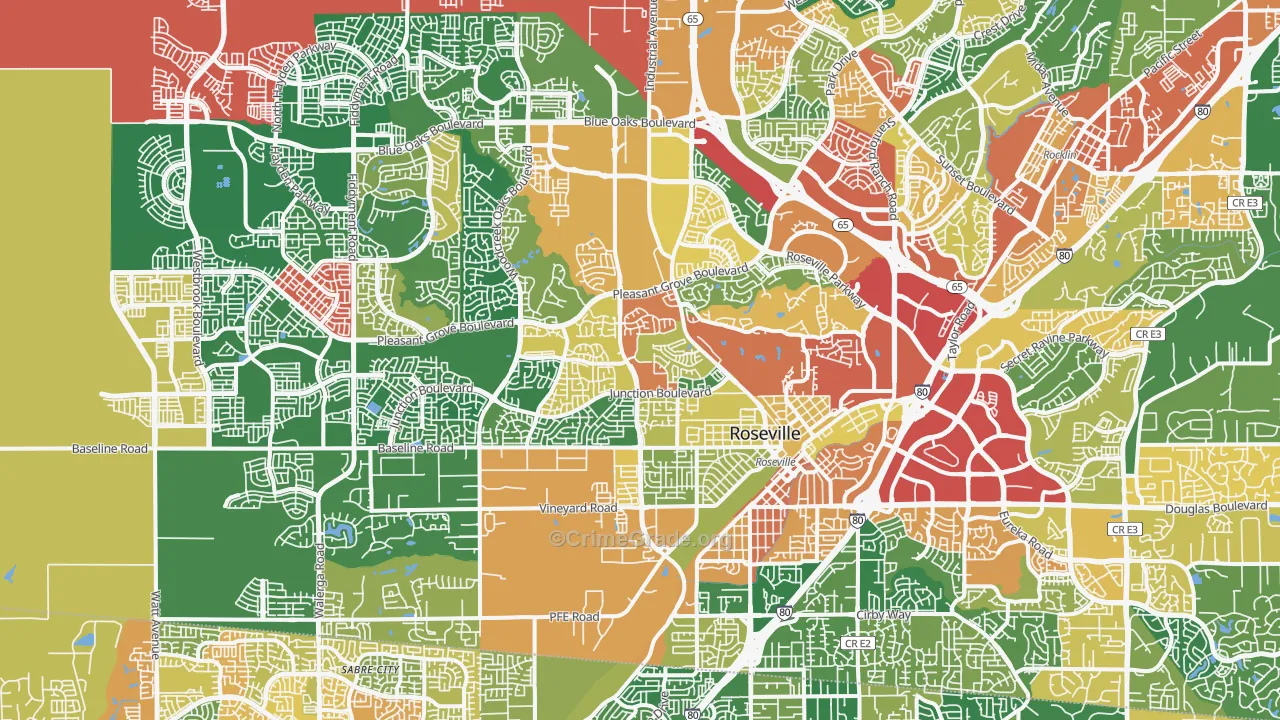 Roseville, CA Map of Theft Rates