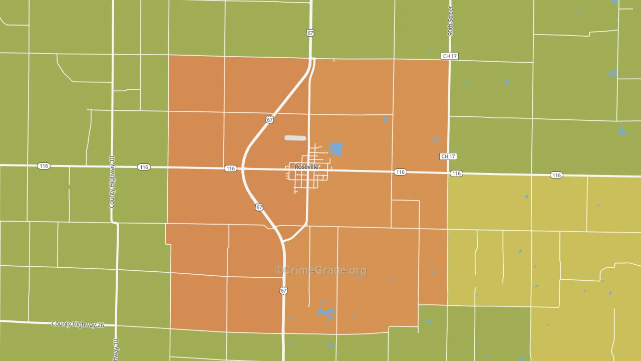 Roseville, IL Map of Theft Rates
