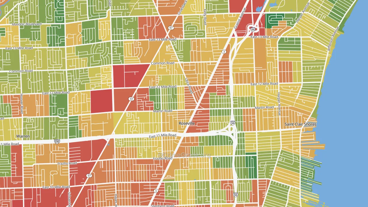 Roseville, MI Map of Theft Rates