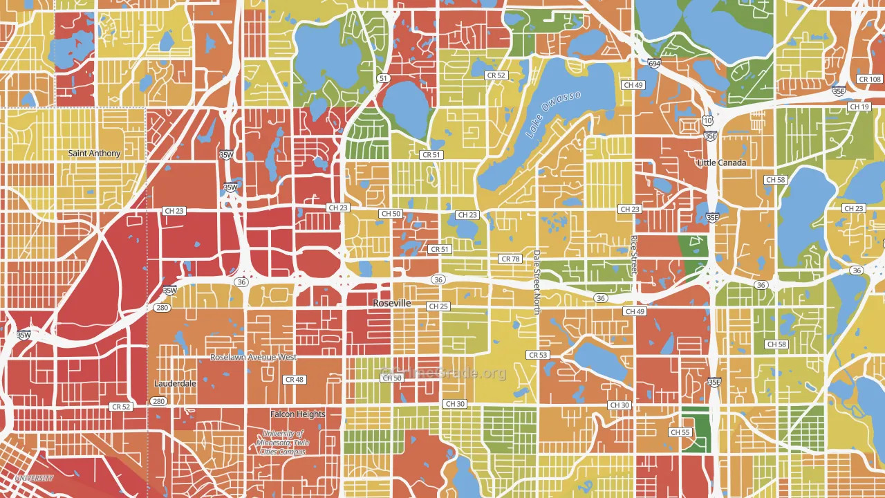 Roseville, MN Map of Theft Rates