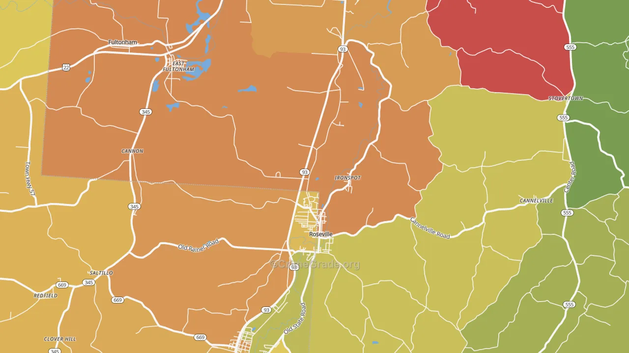 Roseville, OH Map of Theft Rates
