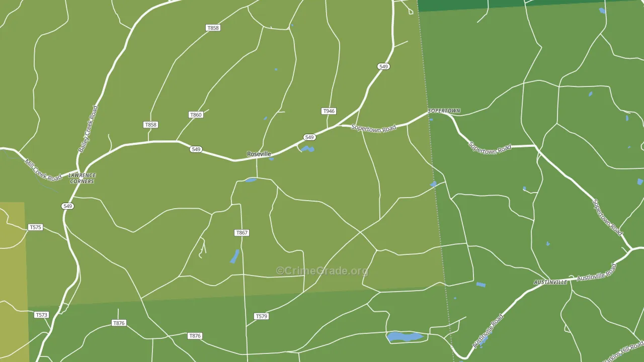 Roseville, PA Map of Theft Rates
